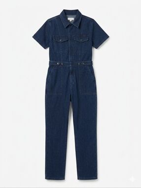 Good American Dark Wash Denim Jumpsuit Romper Short Sleeve Size 4 - Good COND